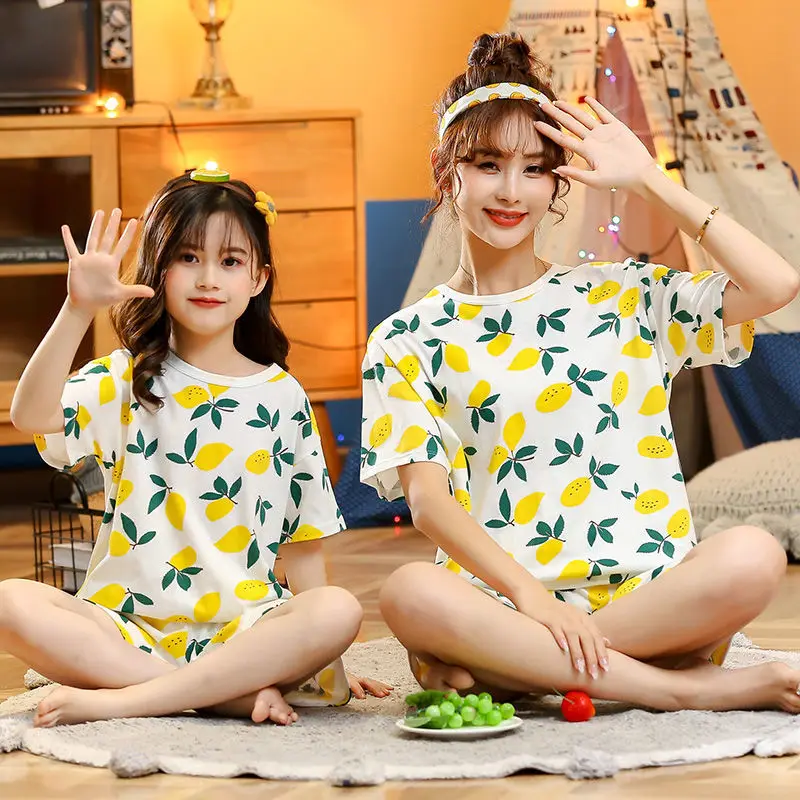 Mommy and Daughter Matching Outfits Girls Pajamas Family Look Mother Daughter Homewear Cotton Pyjamas Kids Mommy And Me Clothes 2