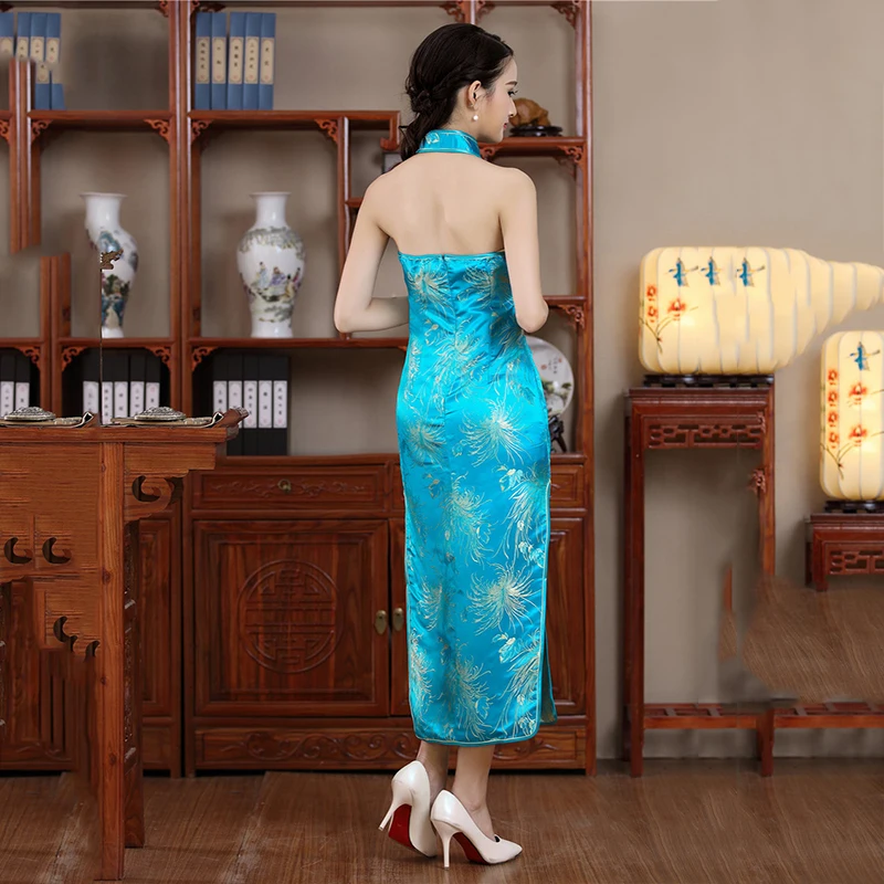 Высококачественные черные женские длинные Qipao удобные атласные платье-Ципао из мягкой ткани винтажное китайское платье с воротником-стойкой летнее платье без рукавов Vestidos