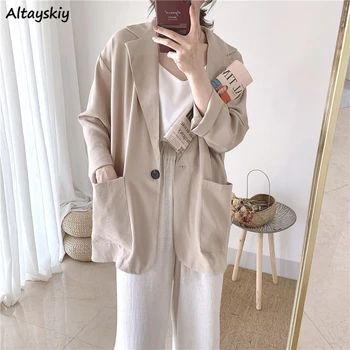 

Blazers Womens All-match Solid Retro Loose Single Button Coat French Style Chic Niche Leisure Slim Trendy Women New Spring 2020