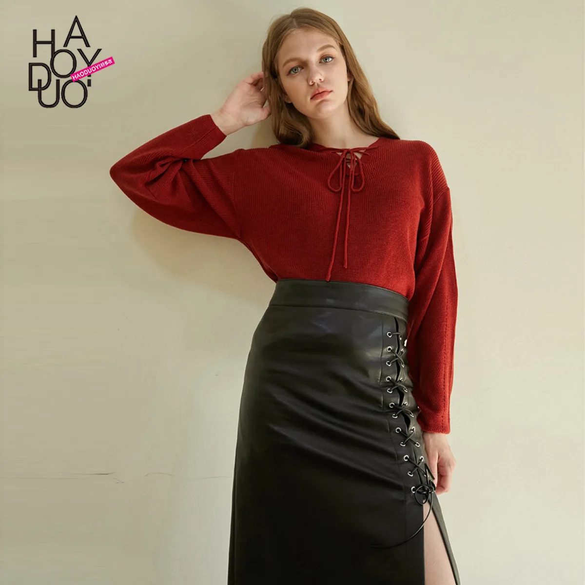 

European And American Minimalist Elegant Retro Non-symmetrical Edge Cross Straps Slit High Waist Skirt Hot Models