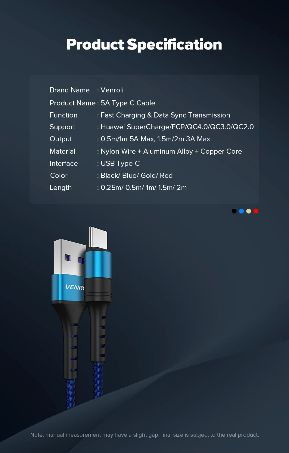 Venroii usb type C кабель 5A Supercharge 1 м 2 м type-C шнур для huawei P30 P20 mate 30 Pro Honor 20 Quick Charge 3,0 4,0 USBC Кабо