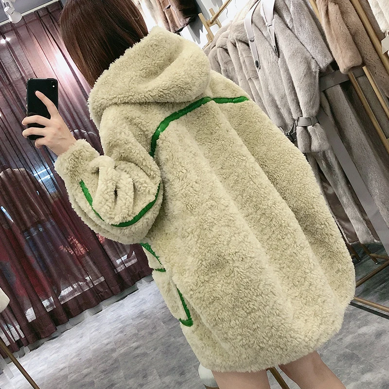 Пальто из натурального меха, Женская зимняя обувь куртка одежда в Корейском стиле длинные стрижки овец кожаная куртка Для женщин Шерстяные пиджаки Винтаж меховая верхняя одежда LW2032