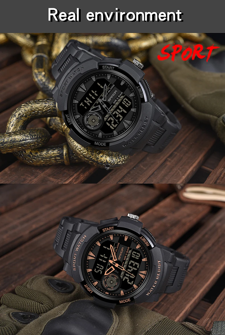 SANDA ResistantWatch для мужчин спортивный задний светильник Ударопрочный Спортивные часы для бега Повседневный светодиодный военный водонепроницаемый мужские наручные часы