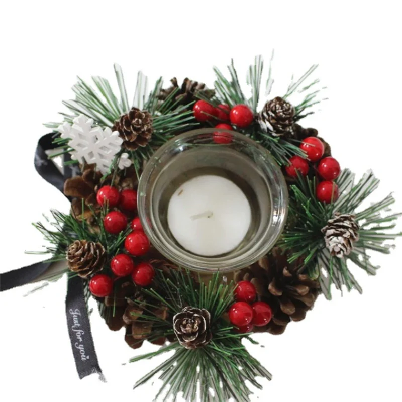 

Mori Series Christmas Pine Cone Candle Holder Handmade Garland Rattan Circle Candelabro Holiday Atmosphere Home Decoration A