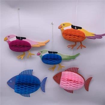 

Tropical Birds Fish Honeycomb Parrot Paper Ball Hawaiian Summer Beach Tiki Bar Luau Party Home Classroom Hanging Decorations