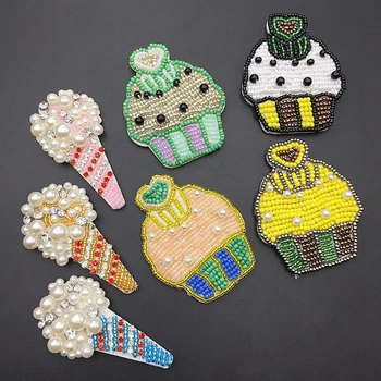 

3d Handmade Rhinestone Beaded Patches Ice Cream Cake Sew on Crystal Patches for Clothing Stickers Beaded Applique Scrapbooking