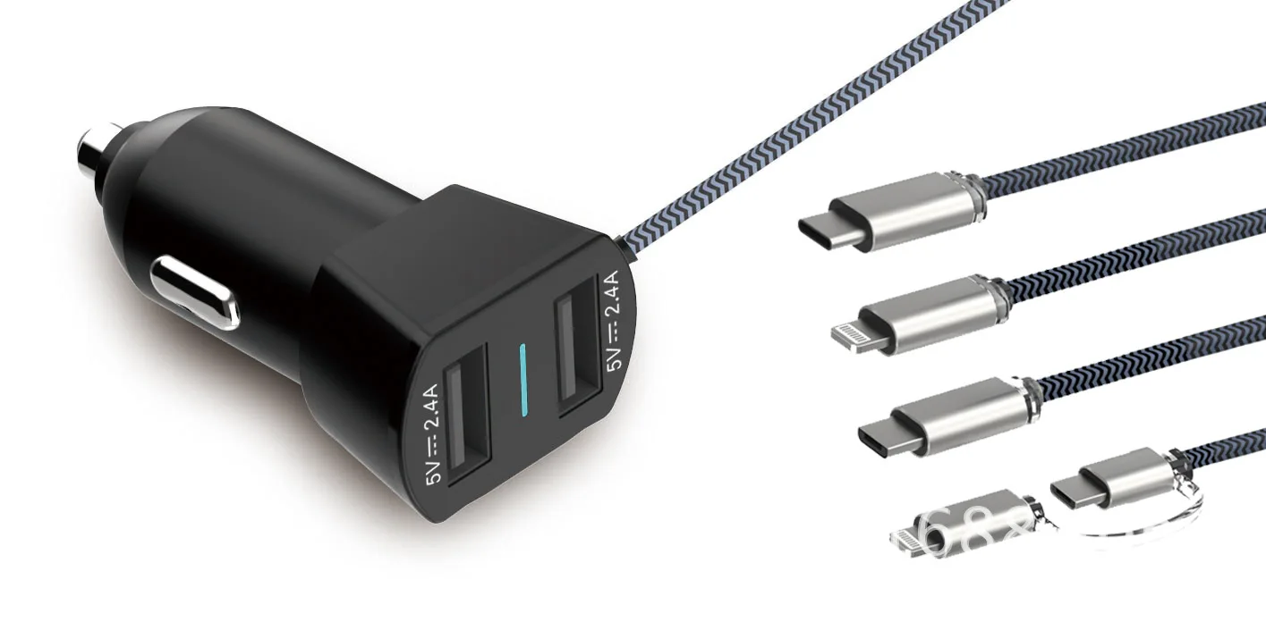Автомобильное зарядное устройство с двумя портами USB, с полосковый Волновод с двойным соединением 2.4A зарядная ножка 4.8A зарядник телефона для автомобиля, автомобильная Быстрая зарядка