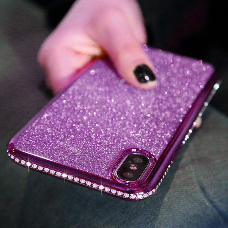 Алмазный сексуальный блестящий силиконовый чехол для iphone XR XS 11 Pro MAX XS X 6s 6 8 7 Plus, мягкий ТПУ прозрачный чехол - Цвет: Purple