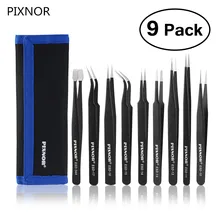 PIXNOR 9 шт. ОУР инструменты для пинцета комплект точность Антистатические Изогнутый наконечник прямая нержавеющая сталь щипцы кусачки для ремонта инструмент