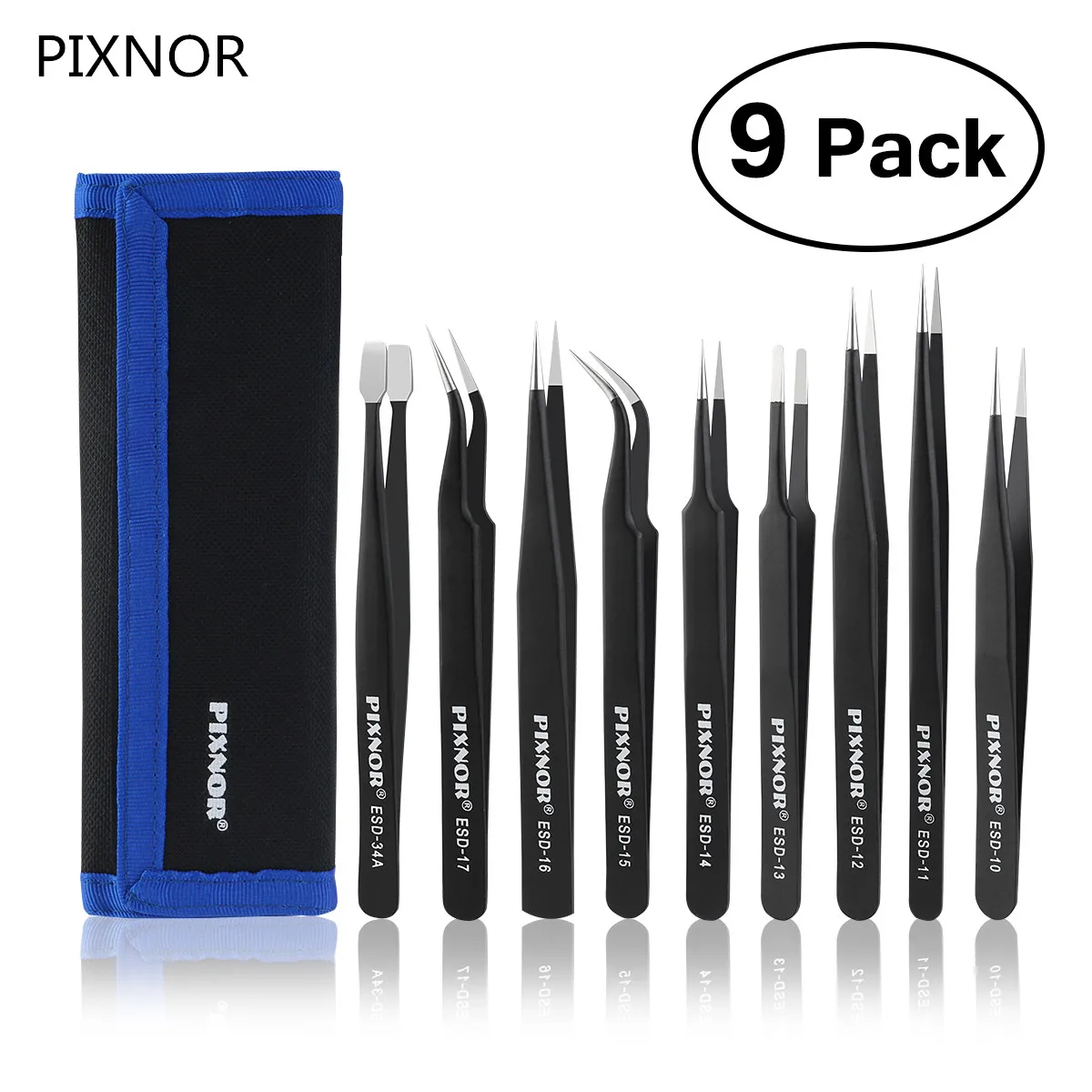

PIXNOR 9pcs ESD Tweezers Tools Kit Precision Antistatic Tip Curved Straight Stainless Steel Tweezers Nipper Repair Tool New