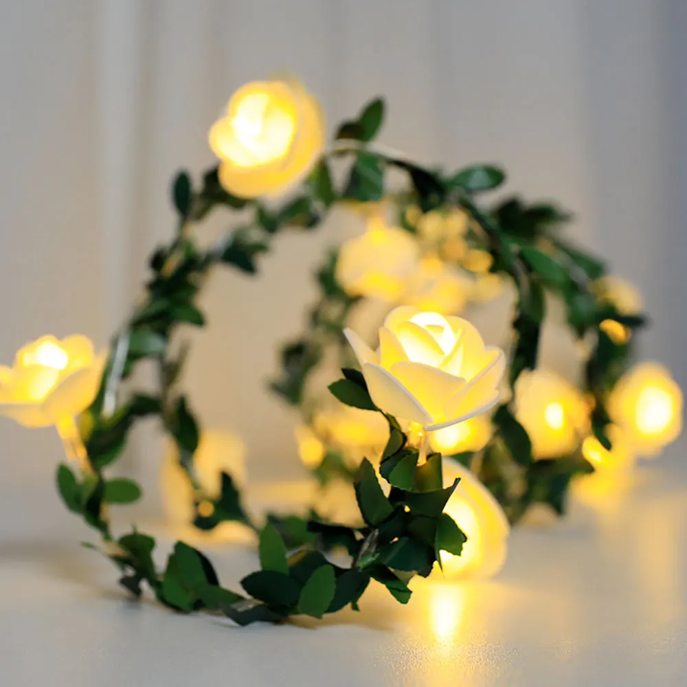 

20/40leds Rose Flower led Fairy String Lights Battery Powered Wedding Valentine's Day Event Party Garland Decor Luminaria