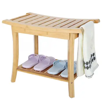 

Natural Bamboo Anti-slip Shower Seat Bathroom Spa Bath Organizer Stool W/ Storage Shelf Bamboo Shower Seat