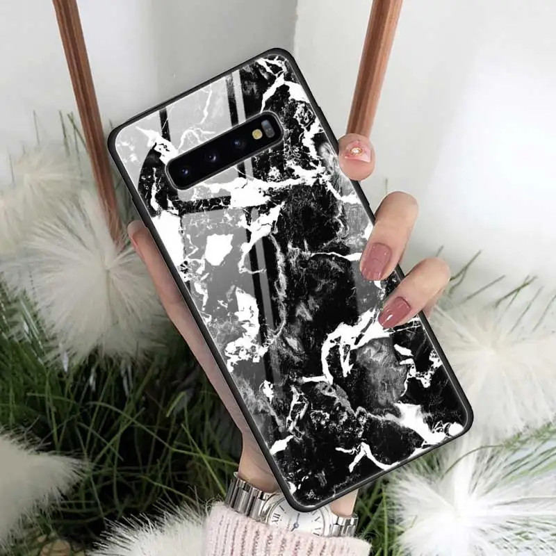 Мраморный Золотой Розовый блестящий чехол из закаленного стекла для samsung Galaxy S10 S10e S9 S8 Note9 Note 10 Plus 5G A50 A30 края из ТПУ - Цвет: 18