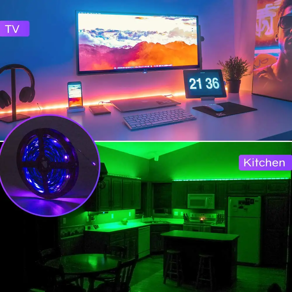 Комплект светодиодной ленты RGB 16 4 фута включает в себя источник питания и