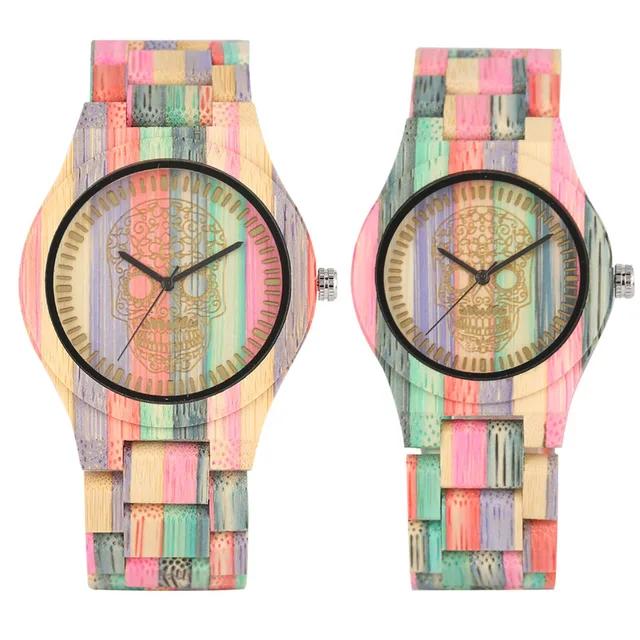 Colorful Bamboo Wood Couple Watches Quartz Natural Bamboo Bangle Wristwatch Folding Clasp Fashion Lovers Watches Dropshipping 1