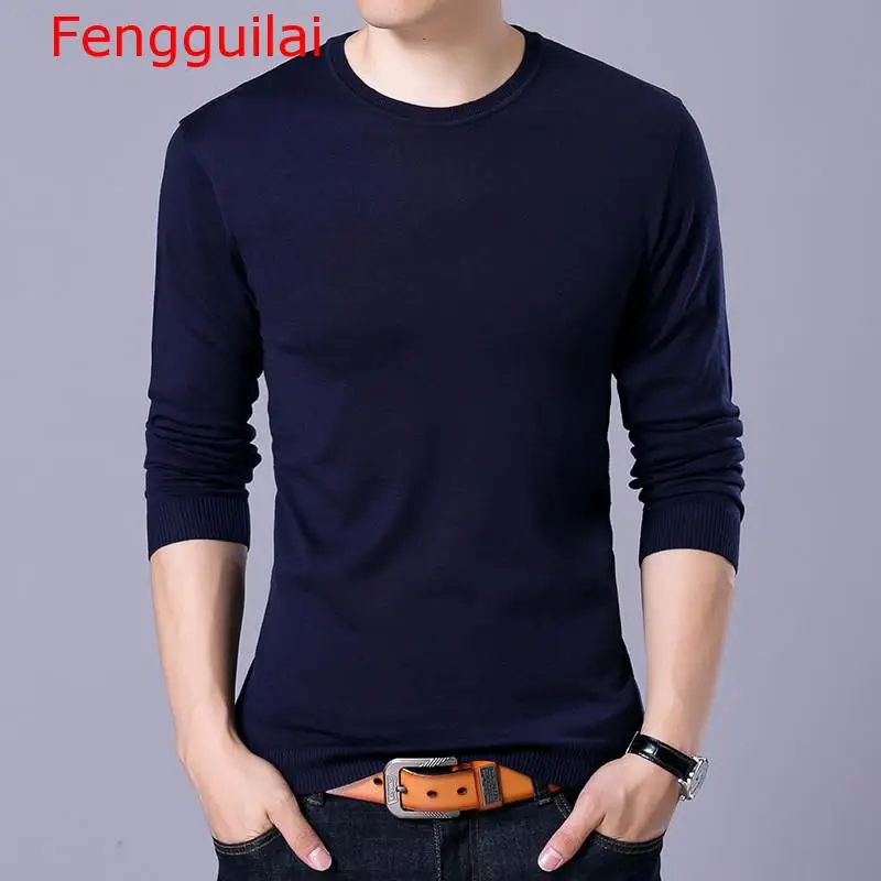 Navy Fengguilai, модный однотонный мужской свитер, осень,, круглый ворот, черный свитер, мужские джемперы, Мужской пуловер, вязаная рубашка поло - Цвет: Navy