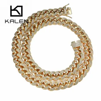 

KALEN Long Homme Choker Gold/ Copper All Cubic Zircon Spring Clasp Link Chain Charm Necklaces Jewelry Accessory