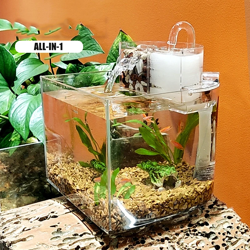 Acrylic Mini Fish Tank Small Ecological Landscape Betta Tropical