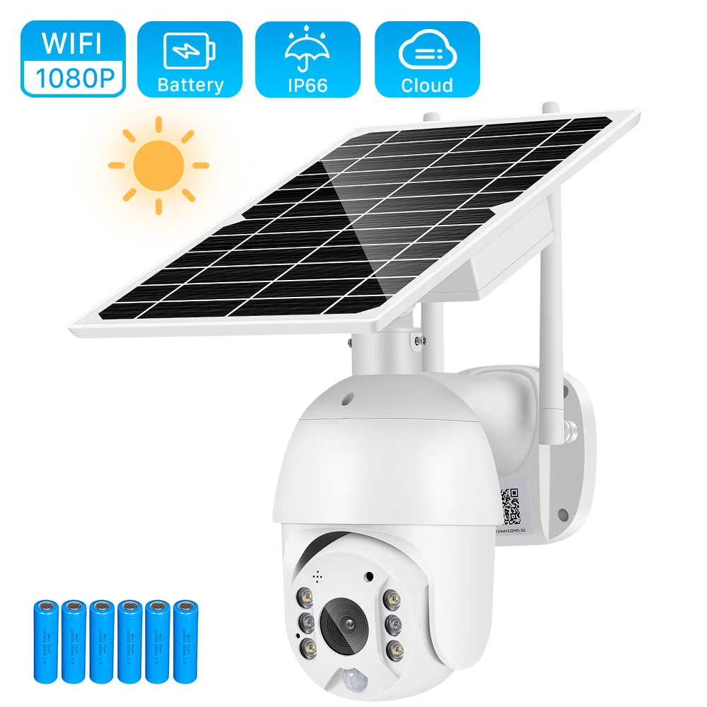 

Wifi Camera 1080P 8W Solar Panel PTZ Camera Outdoor 2MP PIR Human Alarm CCTV Security Camera with 15000MAH Battery Long Standby
