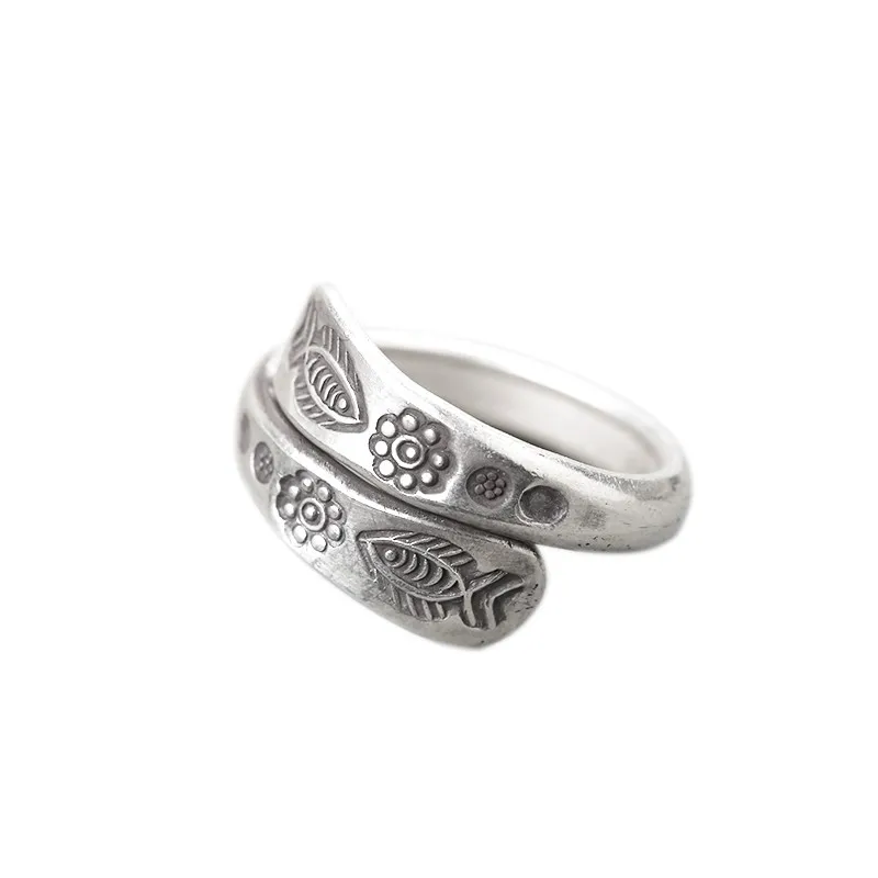 Ретро тайское серебряное Двухслойное кольцо, резное кольцо в виде рыбьего цветка, очаровательное кольцо для мужчин и женщин, Классическая мода, ширина 10,50 мм, вес 4,50 г, WT046