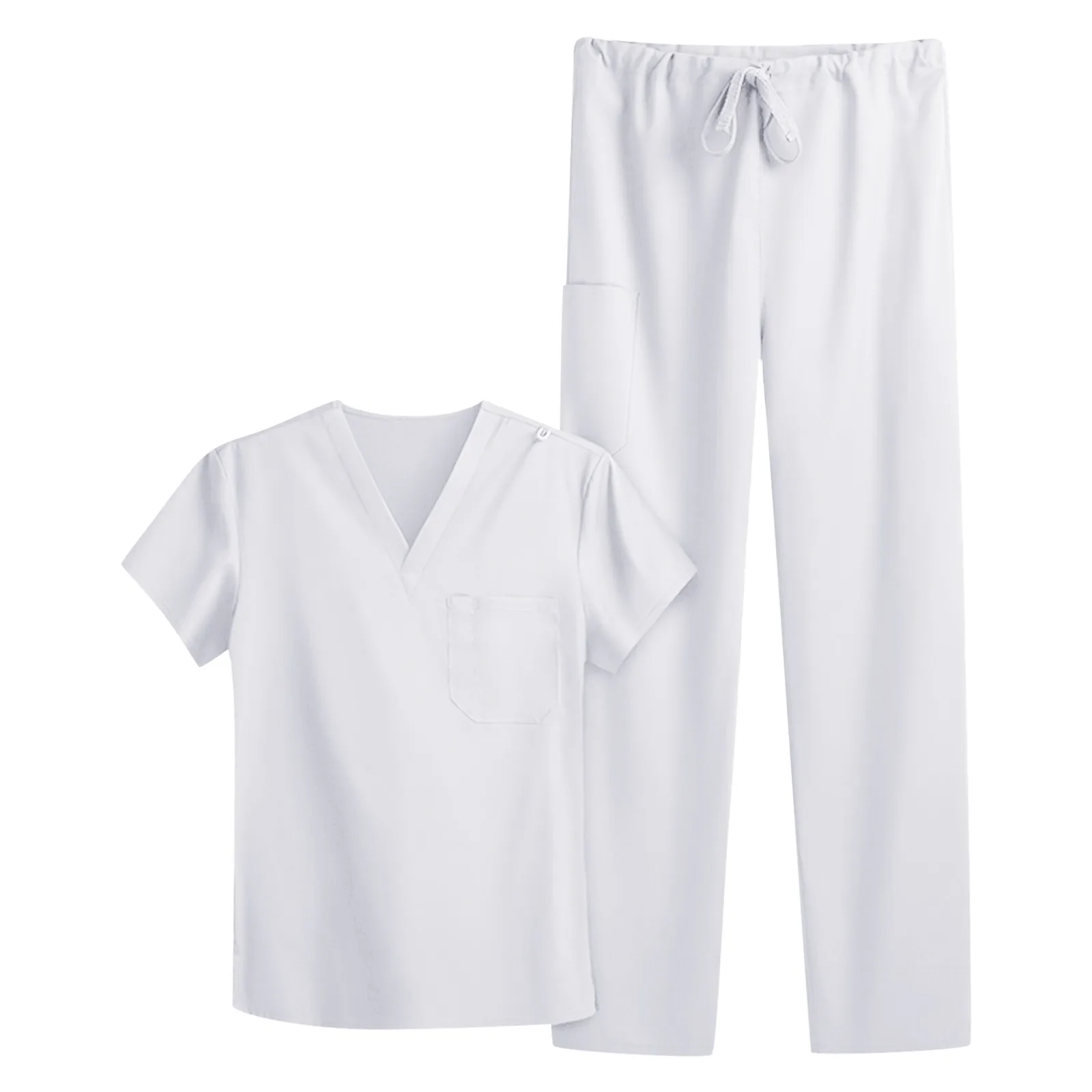2021 Women's Nursing Uniform Set Top And Pants Ladies V-neck Solid Color Short-sleeved Pocket Carer Suit Workers Uniforms#G30 2