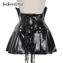TWOTWINSTYLE Black PU Leather Belt For Female High Waist Cross Lace Up Bowknot Casual Elegant Belts Women 2020 Fashion New Tide