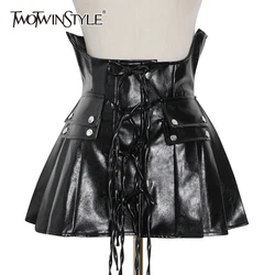 TWOTWINSTYLE Black PU Leather Belt For Female High Waist Cross Lace Up Bowknot Casual Elegant Belts Women 2020 Fashion New Tide