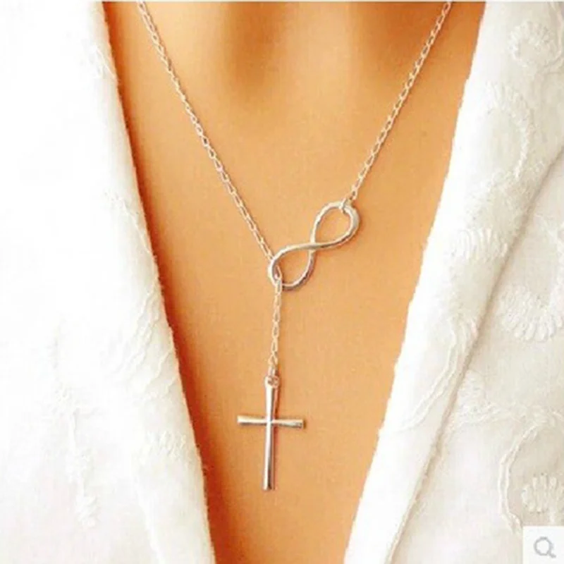 

ZKCEENIER Infinity Cross Sweater Chain Necelace Women Ckoker Start Moon Necklace Interlocking Circles Pendant Necklace Gift