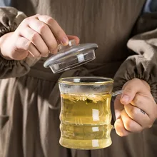 350 мл термостойкая стеклянная чашка с фильтром с крышкой цветочный чай чашка бамбуковая форма офисная чайная кружка