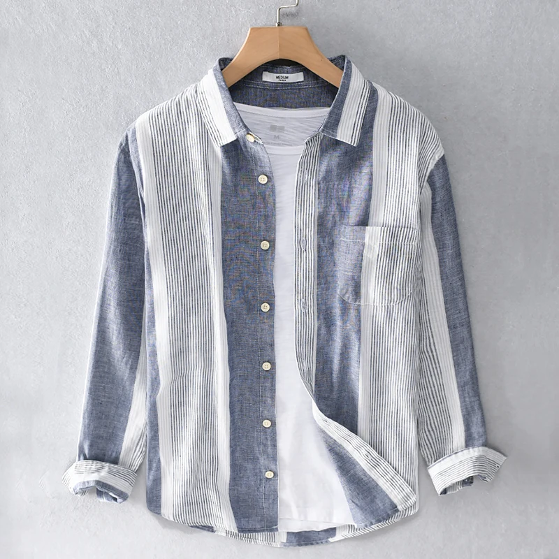 2020 Spring and summer new striped casual long sleeve shirt men brand linen shirts for men fashion comfortable shirt mens camisa 2020 Spring and summer new striped casual long sleeve shirt men brand linen shirts for men fashion comfortable shirt mens camisa