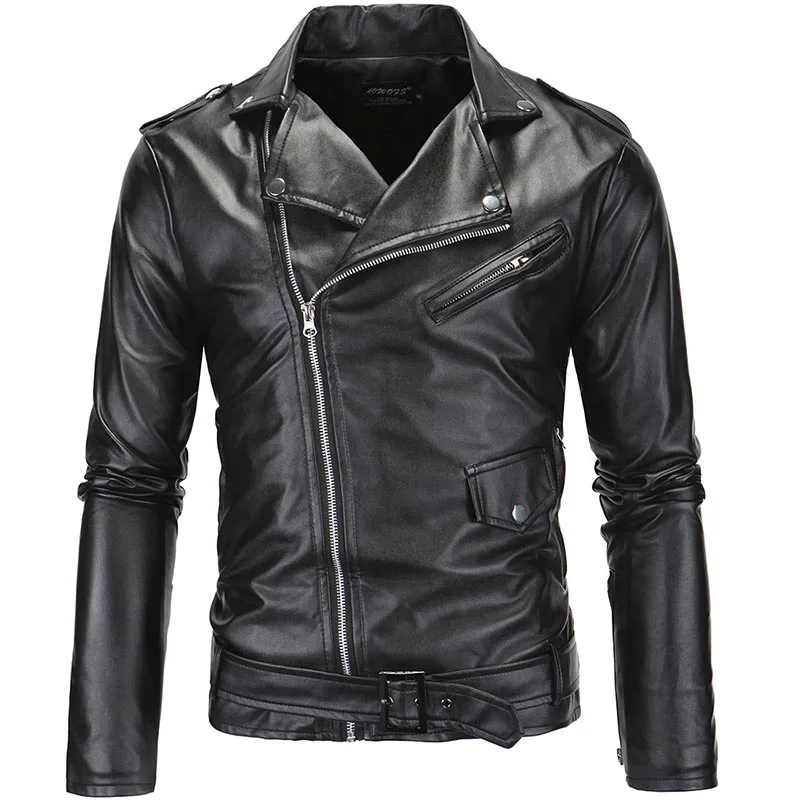 Mcikkny Men's Punk Leather Jackets Black Casual Motorcycle Leather Jacket Slim Fit Biker Leather Coats For Male  (3)