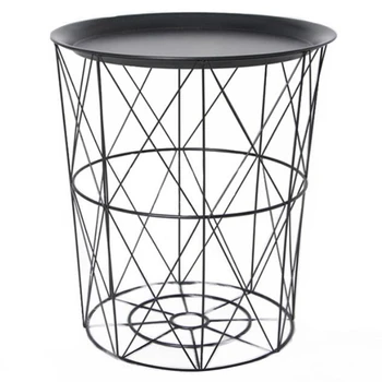

34.5 x 30.5 x 23cm Iron Metal Coffee Table Dirty Storage Basket Tea Snack Serving Board Tray Black Cover Trumpet