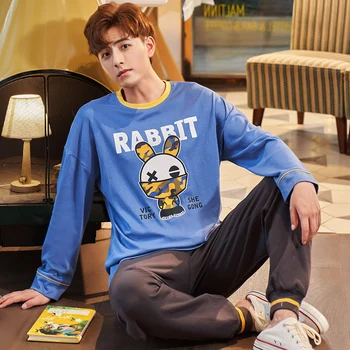 

Plus Size 3XL Pajamas Sleeping Suits for Men Full Cotton Long Sleeve Pants Raglan Sleeves Pyjamas Male Autumn Winter Pijamas