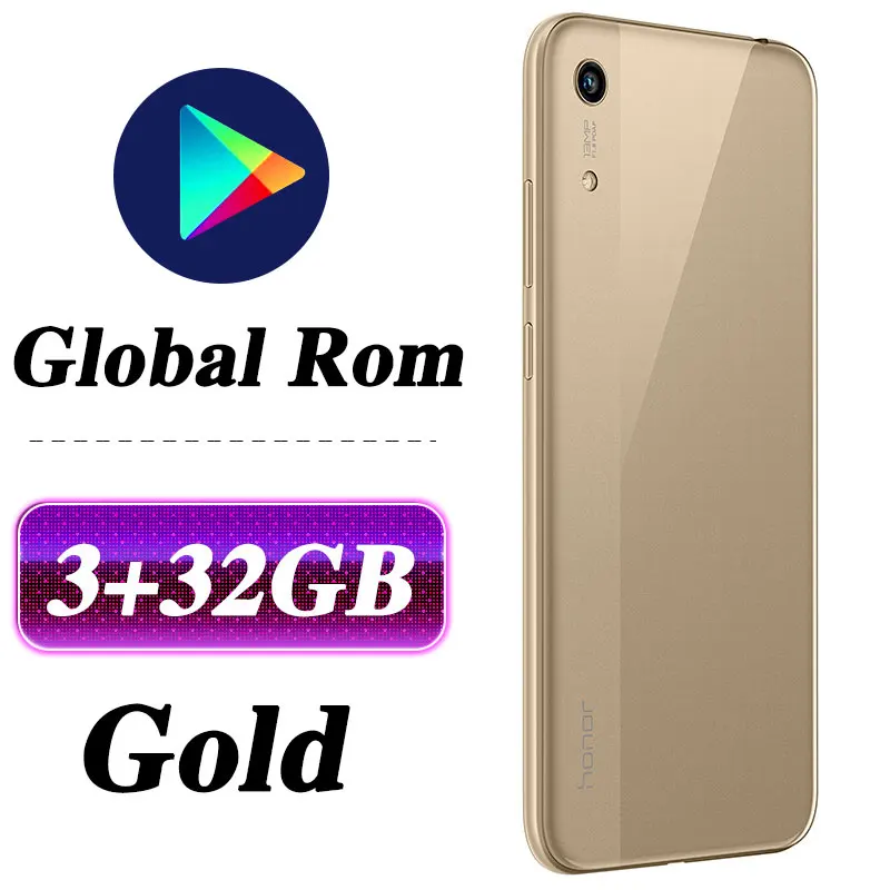 Мобильный телефон HONOR 8A с глобальной прошивкой, 6,09 дюймов, 3 ГБ, 32 ГБ, Восьмиядерный процессор MTK6765, Android 9,0, 3020 мАч, Face ID - Цвет: 3G 32G Gold