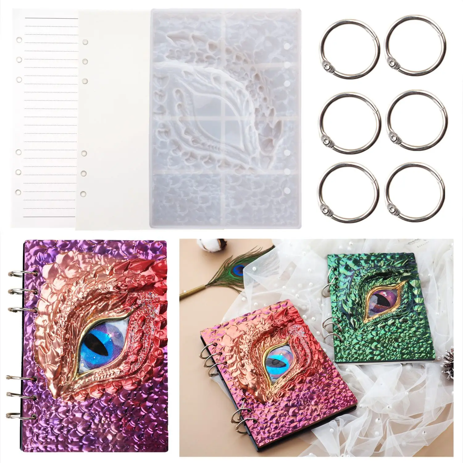 

DIY Crystal Silicone Mold Dragon Eye Book Cover Protection Mirror Silicone Mould For Resin Handmade Notebook Cover Casting Molds
