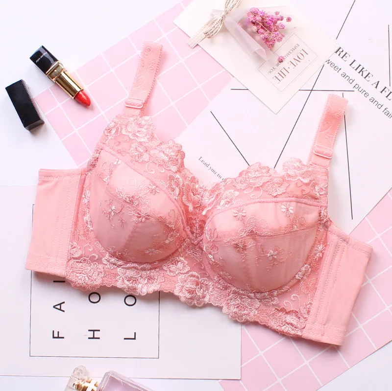 Women's Full coverage Underwired Lightly Lined bra Floral Embroidered Bra Plus Size Minimizer bra 34 36 38 40 42 44 46 48 B-H