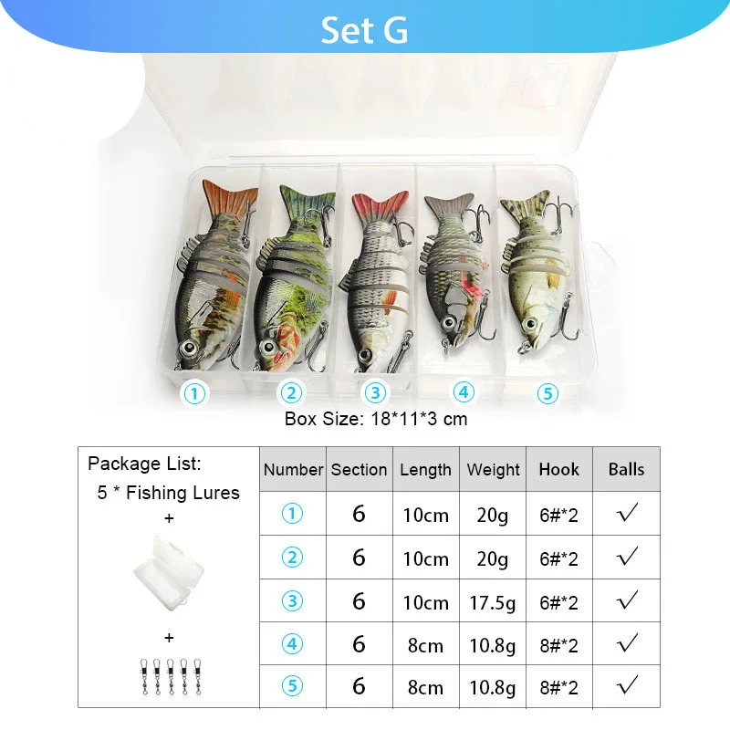 VTAVTA 5 шт. рыболовные приманки набор воблеры и крутящиеся приманки Рыболовная коробка для воблеров плавающая искусственная приманка набор жесткая приманка рыболовные снасти - Цвет: Set G