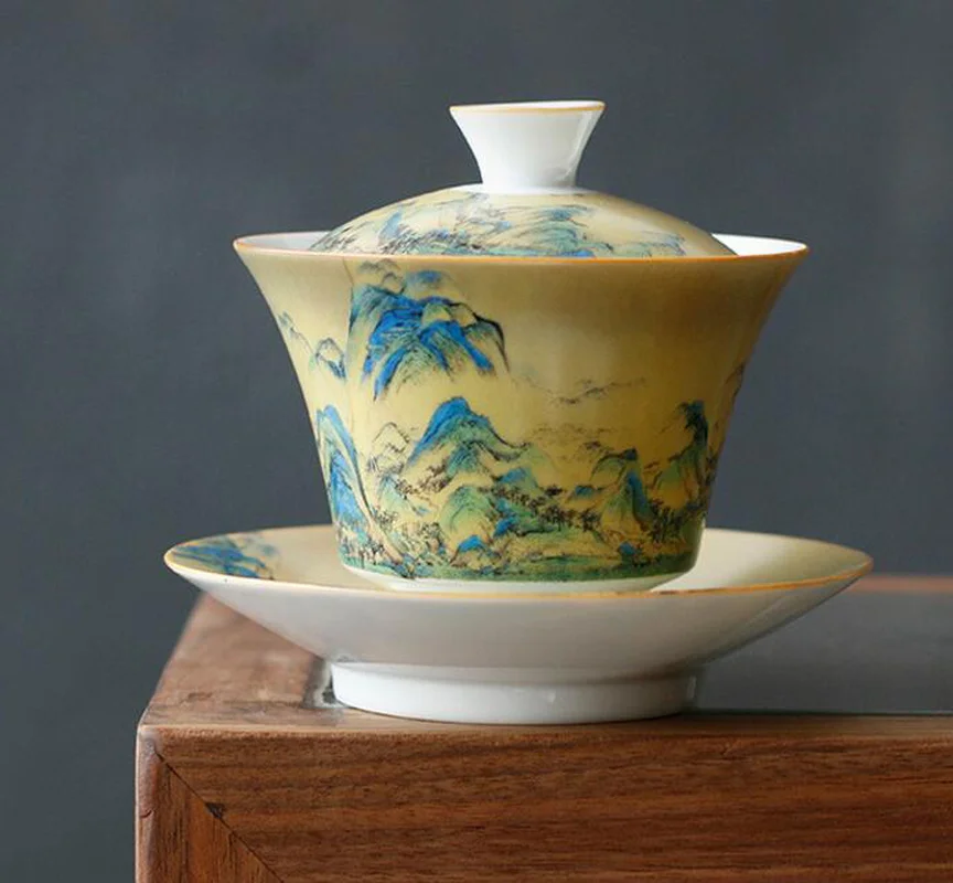 Gaiwan 100ml Ceramic Tea Bowl Luxurious Tea Tureen with Lid Saucer