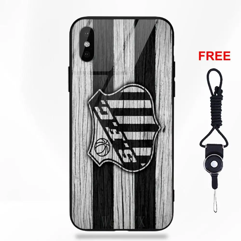 as picture Для Apple iPhone 5 5C 5S SE 6 6S 7 8 Plus X XS Max XR Мягкий ТПУ оправа закаленное стекло Чехлы Fundas Футбол Логотип Сантос Fc шаблон - Цвет: as picture
