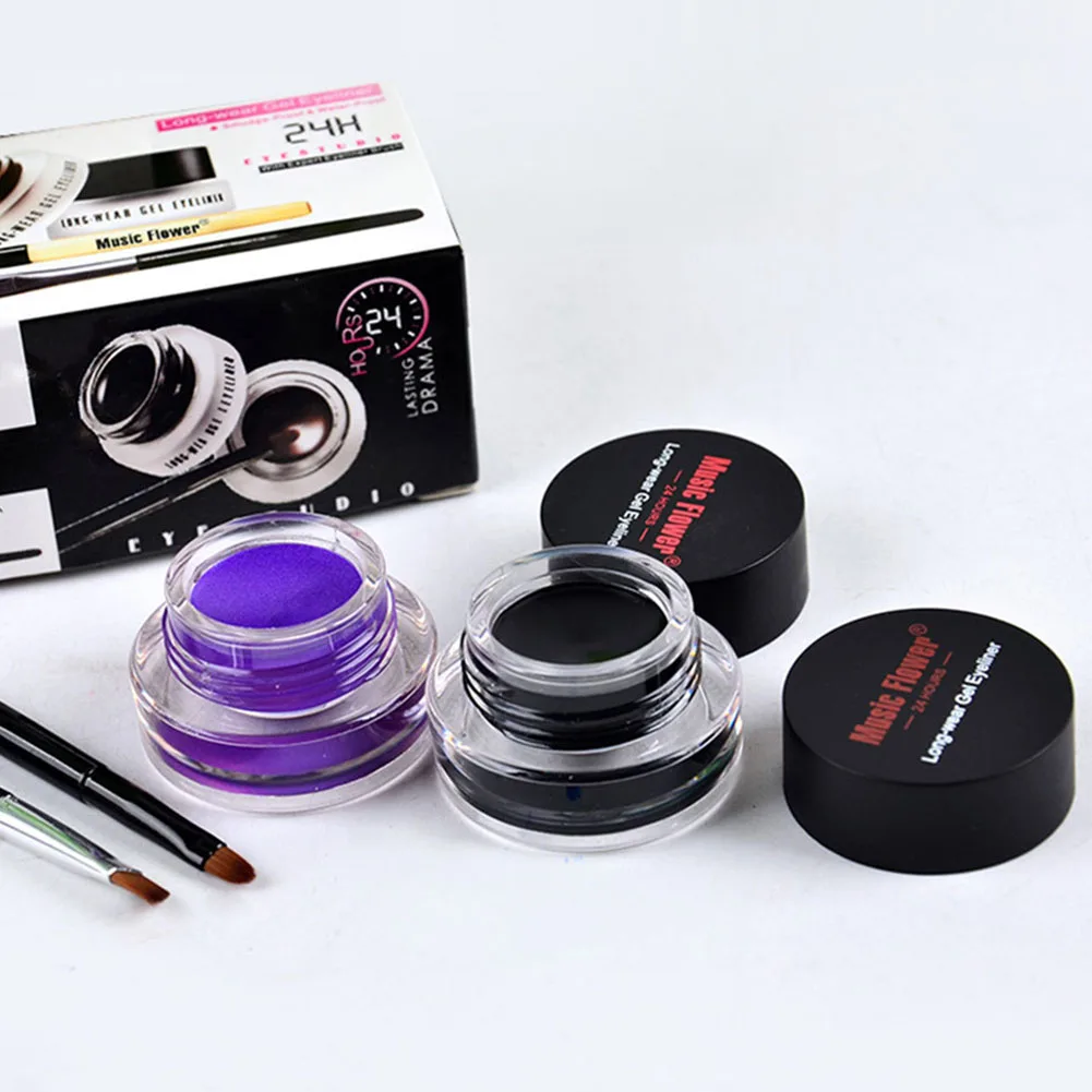 Black Purple 2 шт гелевая подводка для глаз, стойкая Кисть для макияжа глаз, косметика, быстро сохнет, для бровей, мини, для женщин, водостойкий крем, двухцветный, для музыкальных цветов - Цвет: Black Purple