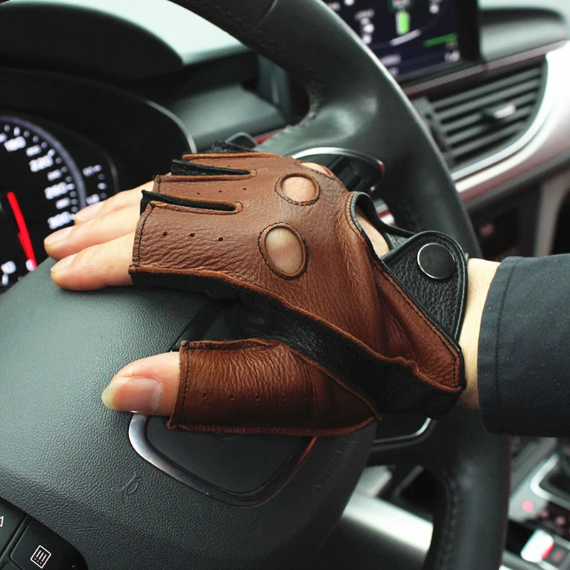 

NH Winter Men Genuine Leather Gloves High Quality 100% Real Deerskin Fingerless Gloves Fitness Driving Motorcycle Unlined Gloves
