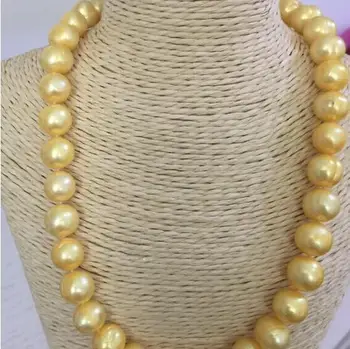 

elegant12 -13mm south sea baroque gold pearl necklace 18inch14K Gold Clasp KKK
