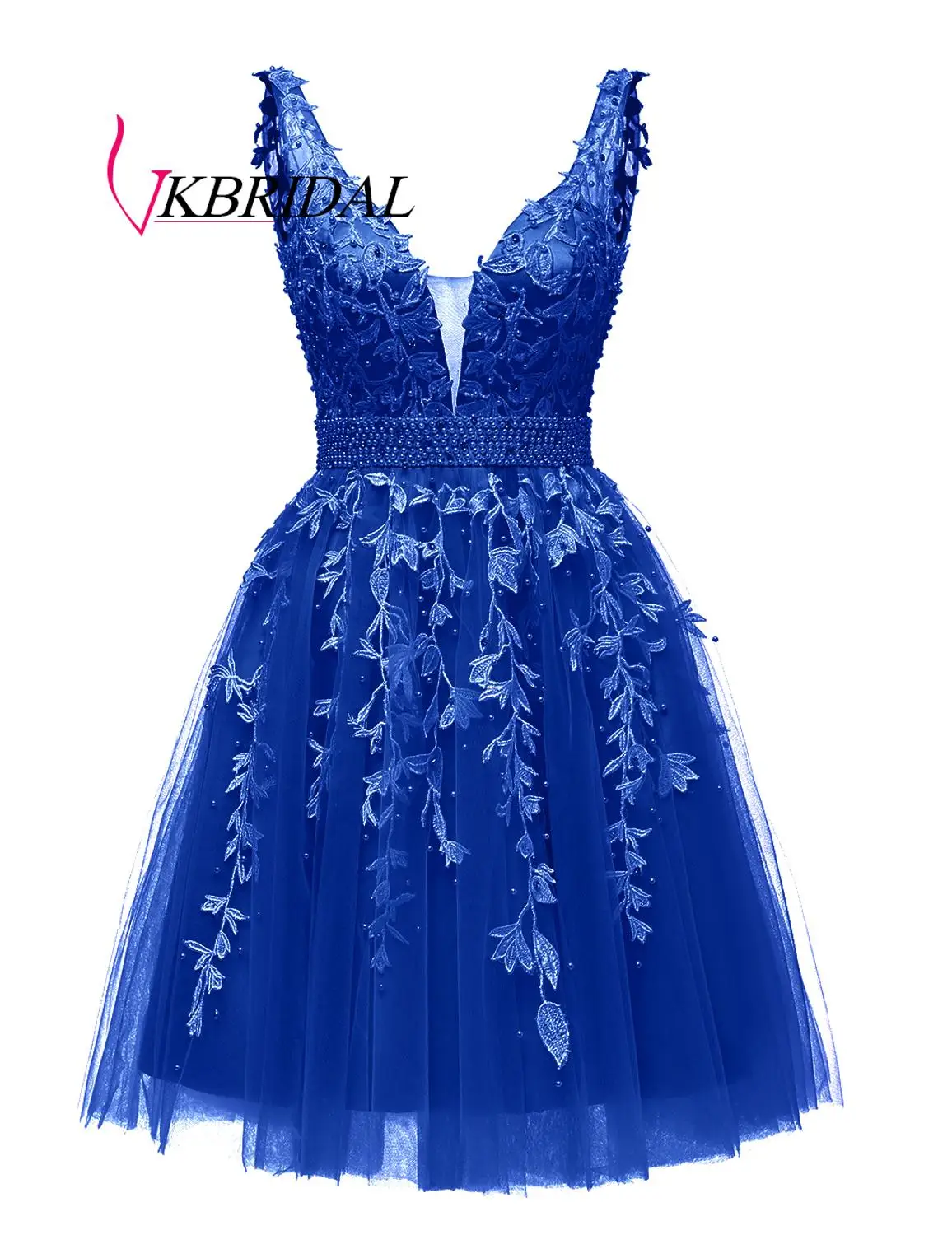 VKBRIDAL, короткие платья для выпускного вечера,, сексуальное, с глубоким v-образным вырезом, тюль, кружево, бисер, жемчуг, кристалл, vestidos de graduacion corto - Цвет: royal blue