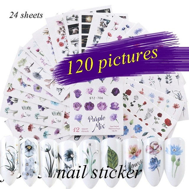 3D Nail Stickers For Nails Self Adhesive Stickers Popular Pictures Watercolor Floral Flower Nail Sticker Nail Decals Set