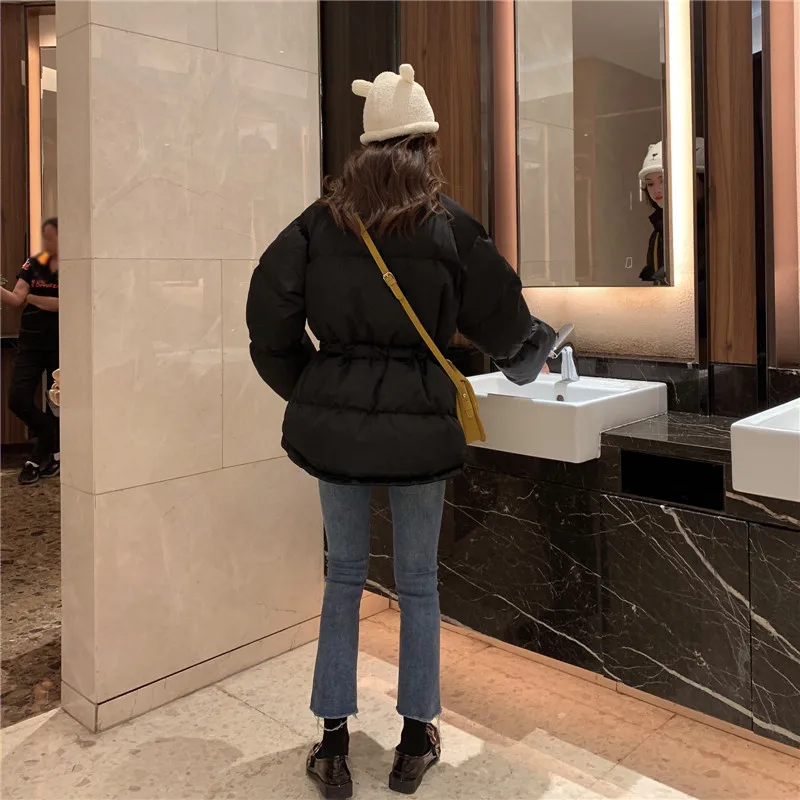 Теплая куртка с поясом на талии Harajuku, уличная одежда, пальто с лентами, зимняя женская толстая стеганая верхняя одежда, куртка с карманами, хлопковые парки