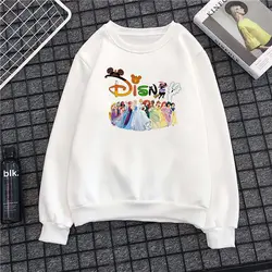 Disney princesas impresso sweatshirts feminino 90s estético manga longa sweatwear topos senhoras primavera outono pullovers fino hoodies