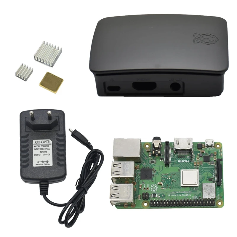 

4 in 1 for Raspberry Pi 3 Model B+(Plus) with Abs Case ,Heatsinks+ 5V 3A Power Adapter for Raspberry Pi 3B
