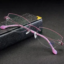 Женские голубые очки в ретро стиле без оправы с бриллиантами