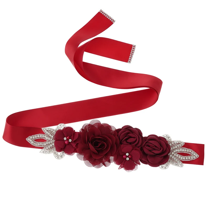 Wedding belt silk rose belt bridal pearl rhinestone flower bridal dress beaded handmade rose