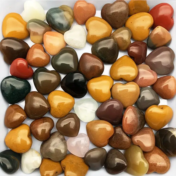 Desert natural color jade agate DIY Natural Heart Shaped Stone Rose Quartz Agate Crystal Carved Love Healing Gemstones